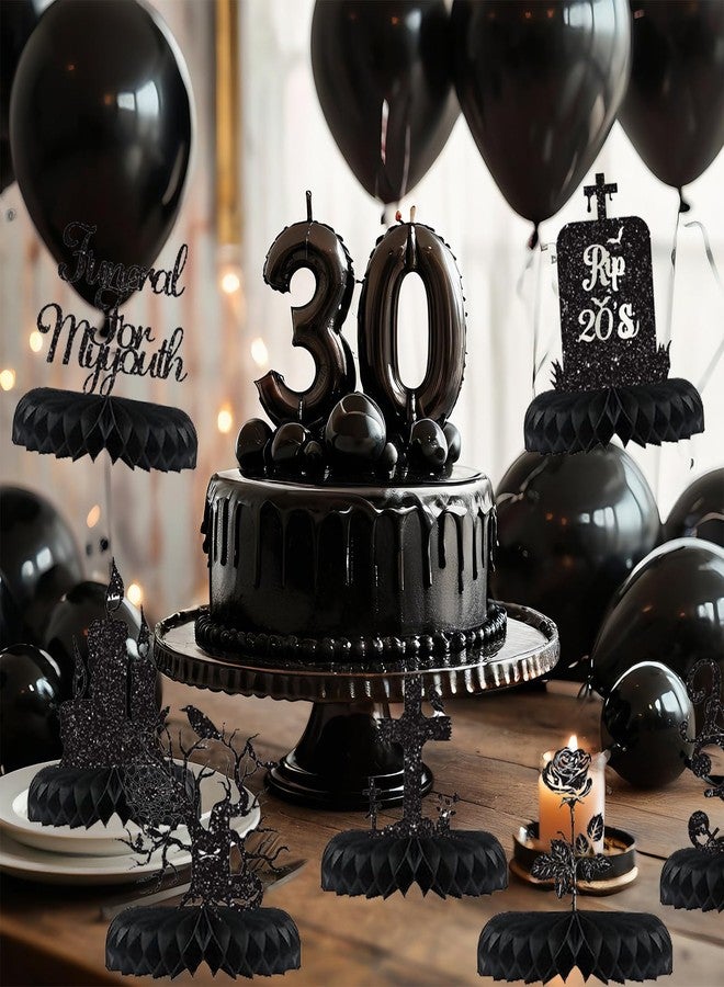 Koeilay 9 Pcs Death to My 20s Decorations 30th Birthday Decorations Rip to My 20s Honeycomb Centerpiece Gothic Table Decor Glitter Funeral for My Youth Halloween Black Birthday Party Supplies for Men Women - Image 3
